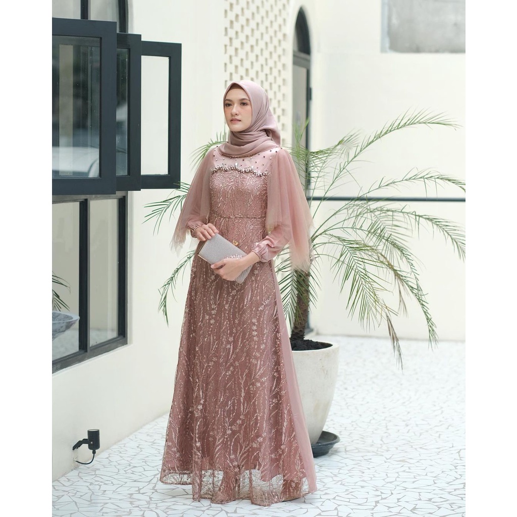 [READY 7 WARNA READY JUMBO] MAXI DRESS RADIKA ORI - DRESS BRUKAT TULLE KEKINIAN - OUTFIT KONDANGAN - SERAGAM BRIDESMAID - GAMIS BROKAT TILLE - DRESS PESTA BRUKAT - LUNA DRESS