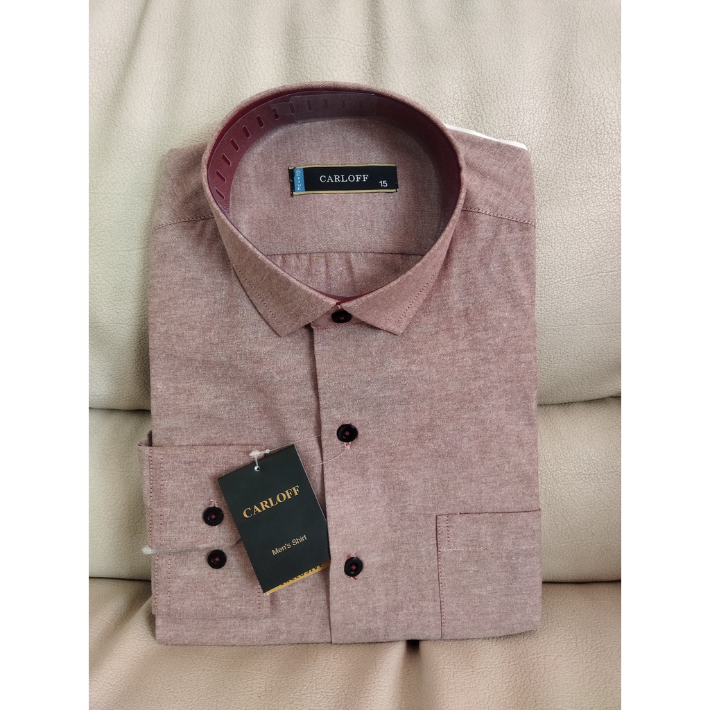 CARLOFF Pakaian Pria Hem Baju Kemeja  Lengan Panjang Polos 3765 Merah Bata