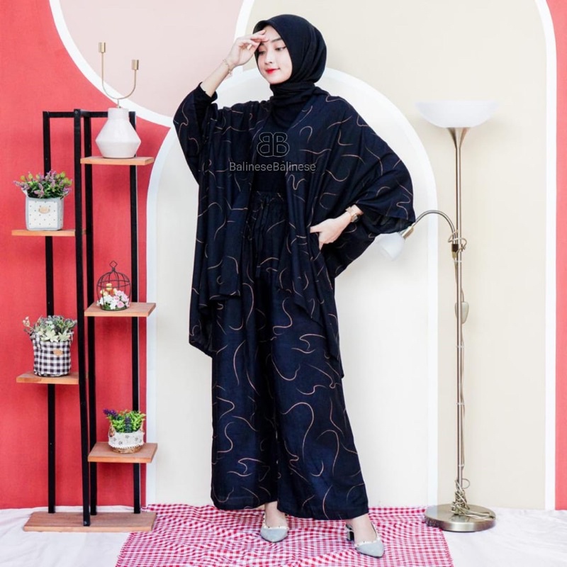 Setelan Cardigan Kulot Worm / Set Auter Pantai | Setcel Hijaber | Setelan Wanita Cacing