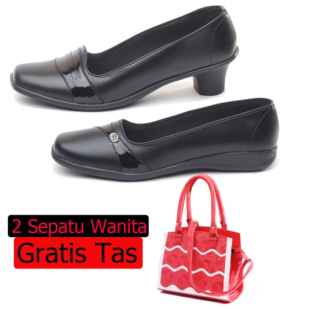 Salvora Sepatu Formal / 2 Sepatu Formal wanita T.TP Hitam dan 5cm 02 Hitam Gratis Tas SV14