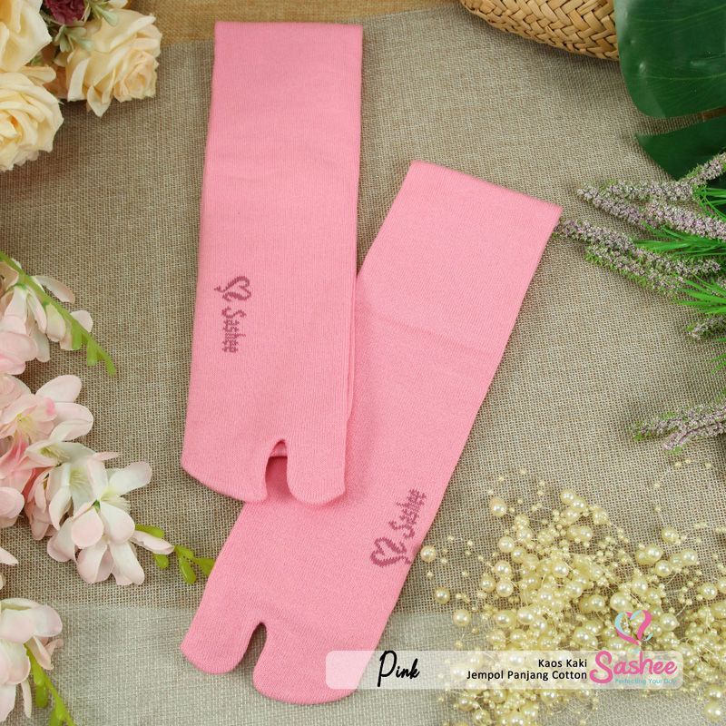 ORIGINAL Kaos Kaki Sashee Jempol Polos Panjang Selutut | Kaos Kaki Sashee Jempol Panjang Katun-Pink