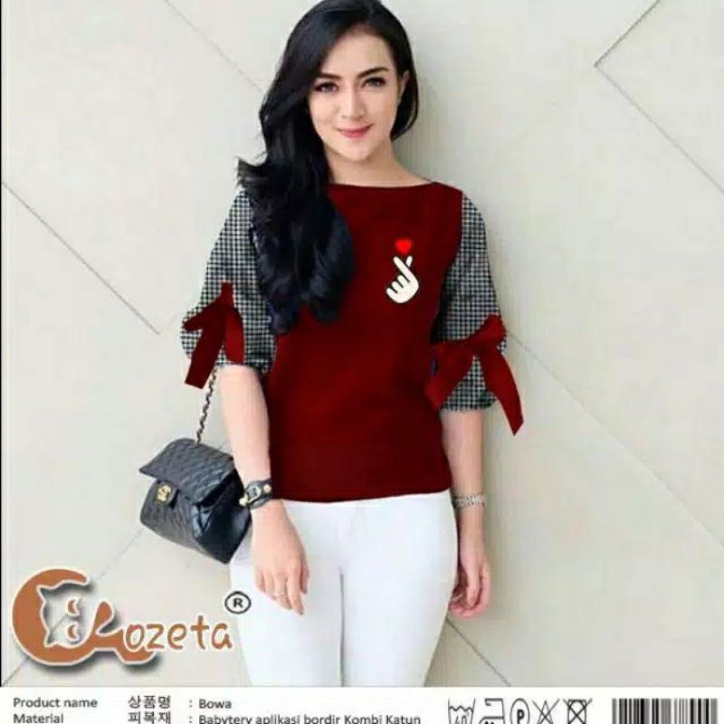 PCS BLOUSE BOWA SARANGHE BABYTERRY KATUN PMS ADA VIDEO REVIEW ASLI PRODUK