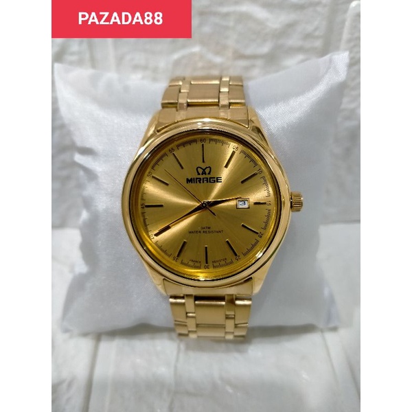 MIRAGE 8680BRP-M/JAM TANGAN PRIA RANTAI KUNING STAINLESS STEEL WATER RESISTANT 30 METER KEDALAMAN