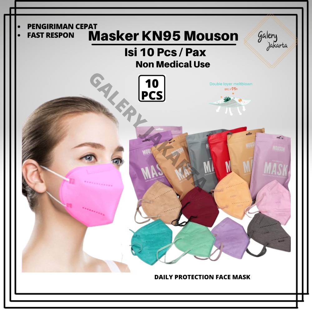 Masker KN95 MOUSON Warna Premium 5Ply isi 10 Pc Tali Sewarna KN 95 GJ
