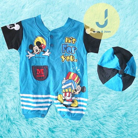 Baju Bayi Murah & Lucu / Jumper Bayi / Baju Kodok Mickey Mouse + Topi