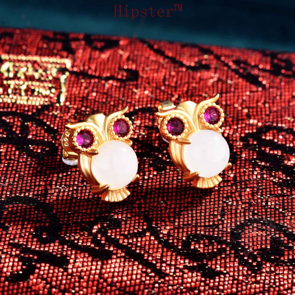 Anting Batu Giok Hetian Alami Warna Emas Untuk Wanita