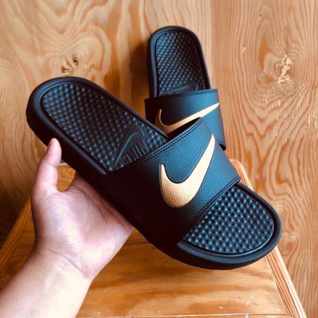 nike benassi slides purple and gold