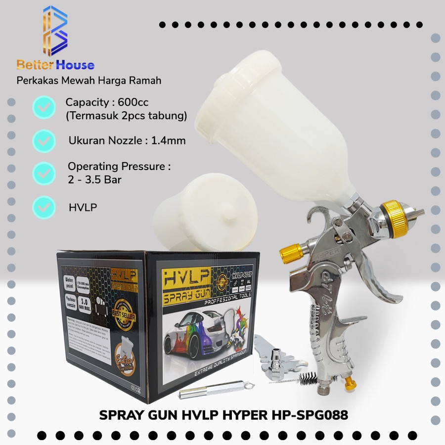 spray gun hvlp 1 4mm tabung atas 600cc hyper hp spg088