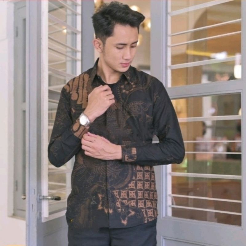 Style Batik Cowok Simple Untuk Kondangan.Baju Kemeja Batik Pria Premium Slim Fit Lengan Panjang Katu
