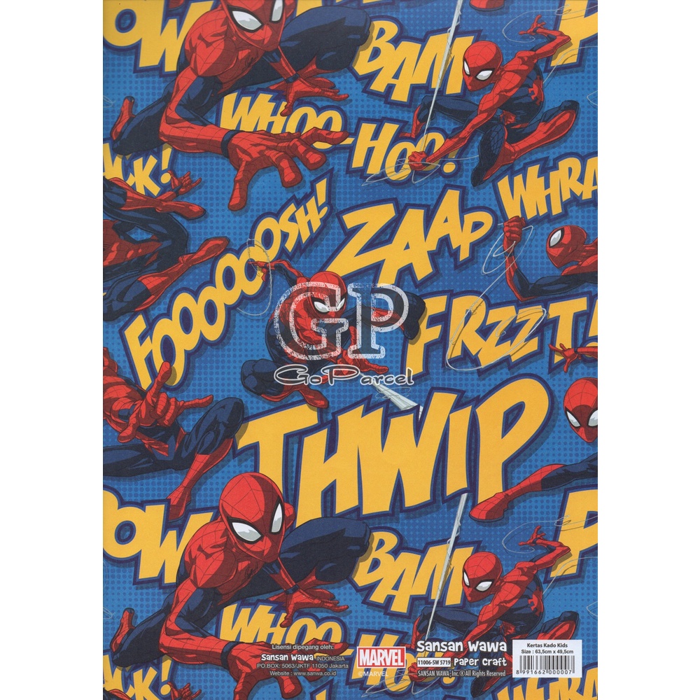 ( 5 Lembar ) MARVEL SANWA - KERTAS KADO - GIFT WRAP PAPER SANSAN WAWA SPIDERMAN / AVENGERS / SUPERHERO / AVENGER / RED / BLUE / BLACK / AVENGER SUPERHEROES