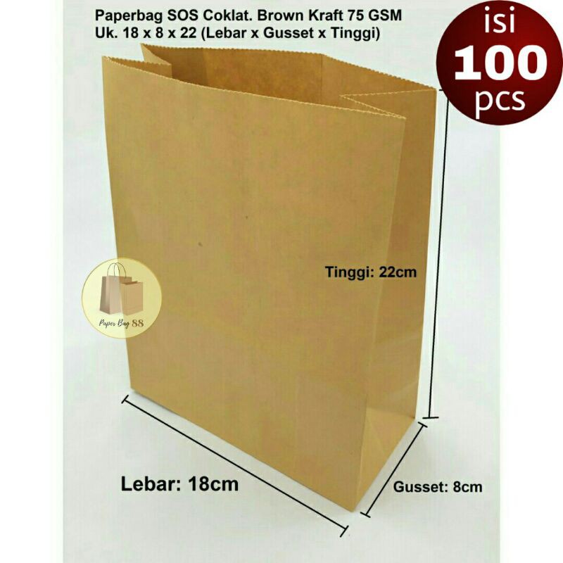 

Paperbag Kraft Kantong Kertas Coklat Souvenir M 18x8x22 cm (isi 100 pcs)
