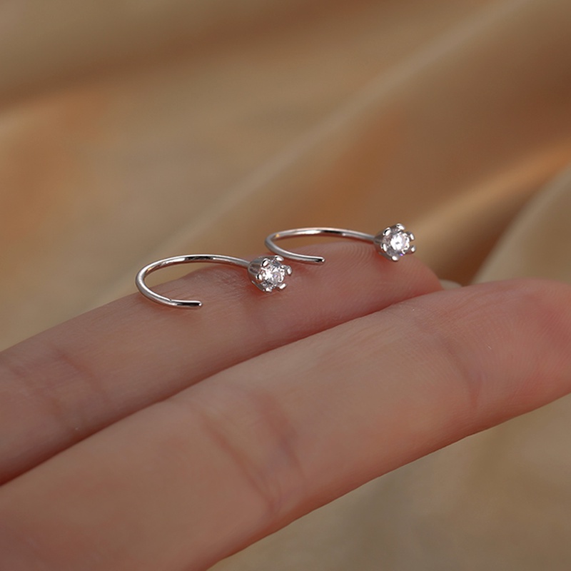 Papaozhu Chic s925 Perak Bersinar Berlian Imitasi Cuff Stud Earrings Untuk Wanita Perempuan Elegan Tindik Zirkon Tulang Rawan Anting-Anting Fashion Perhiasan Telinga
