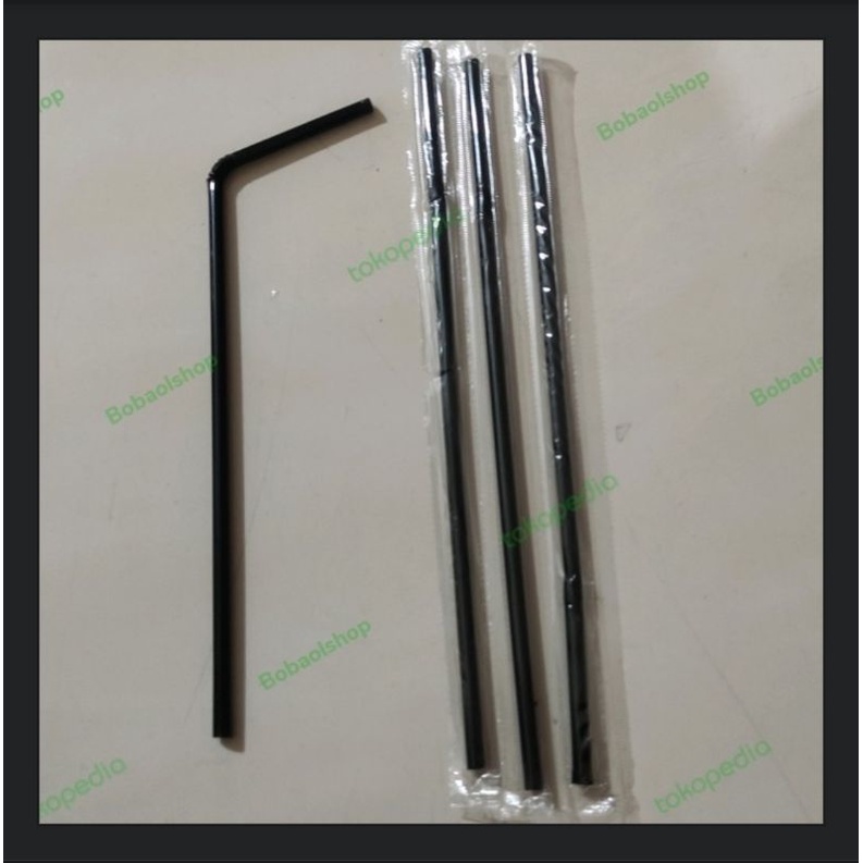 sedotan plastik bengkok hitam steril 5mm x 24cm isi 500pcs