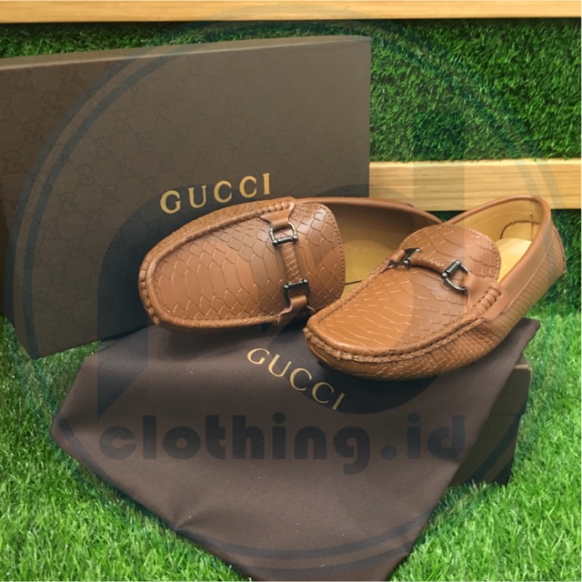 SEPATU LOAFERS PRIA FASHION GUCCI KULIT ASLI MURAH - BROWN