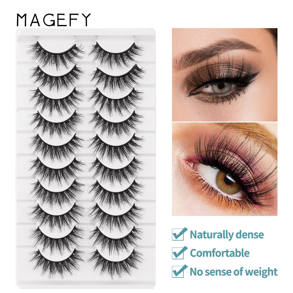 Magefy 10 Pairs 3D Natural False Eyelashes Long Thin Lashes Thick Curls False Eyelashes