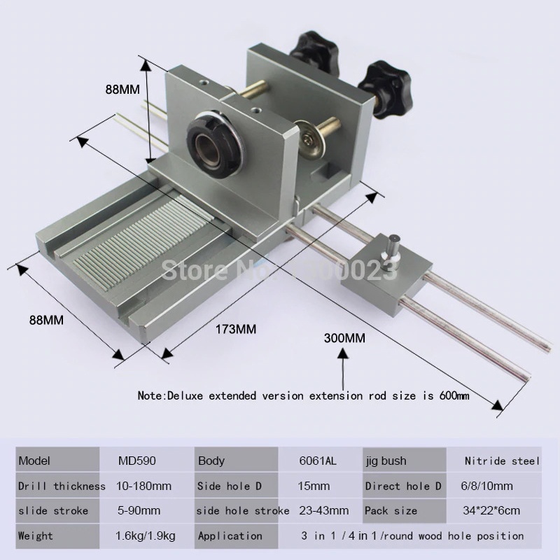 Alat Bantu Bor 3 in 1 Dowelling Jig Drill Guide Locator Positioner Deluxe Version with Extended Rod - MD590 - Silver