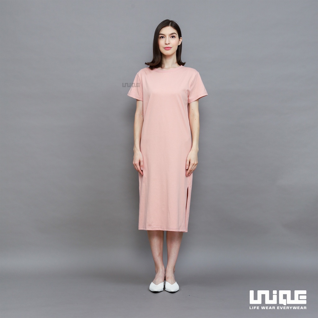 UNIQUE - (Dress Series) Midi Dress With Slit Peach