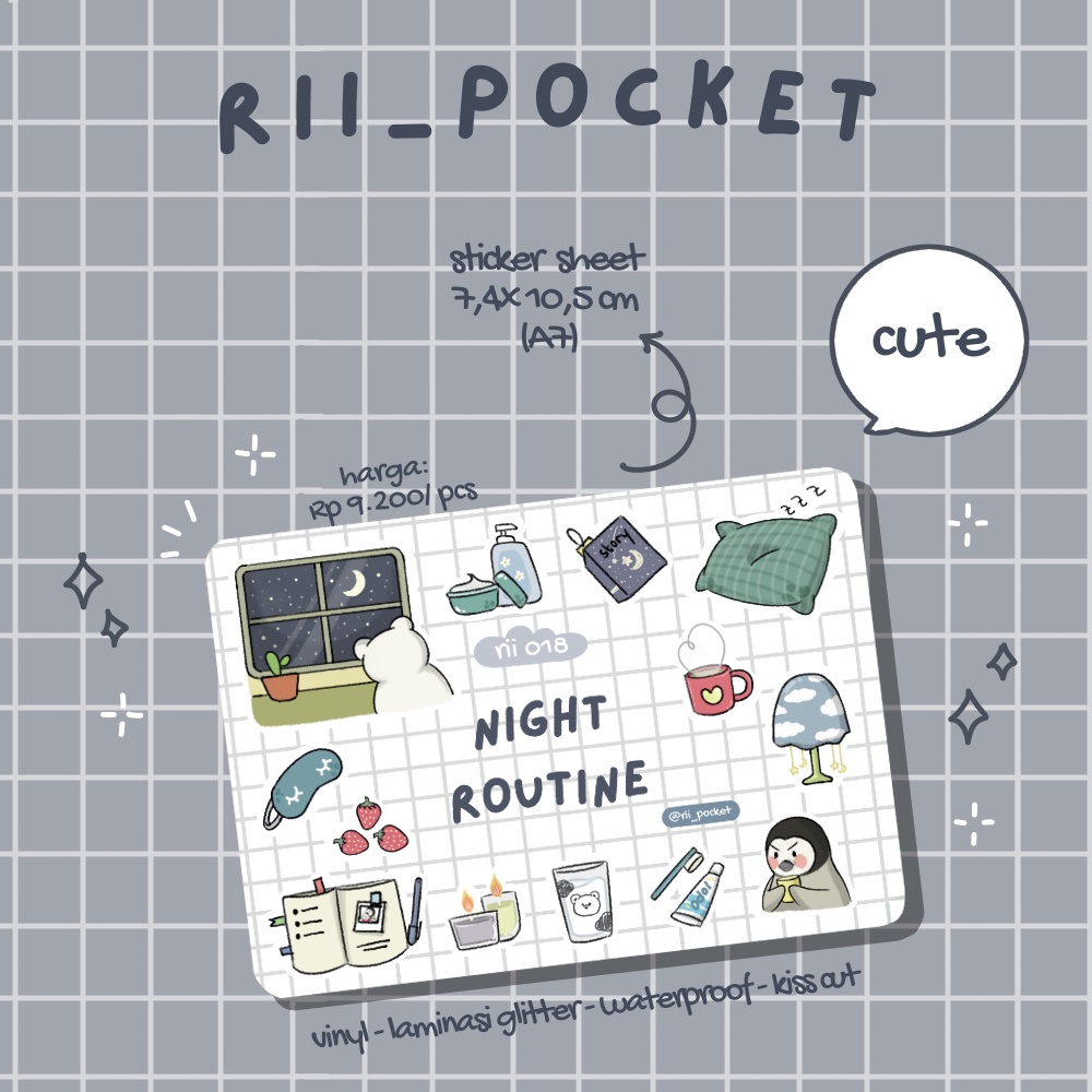 

Night routine Sticker Ber & peng / Journal Sticker/ Daily activity sticker / Cute Sticker [rii_pocket]