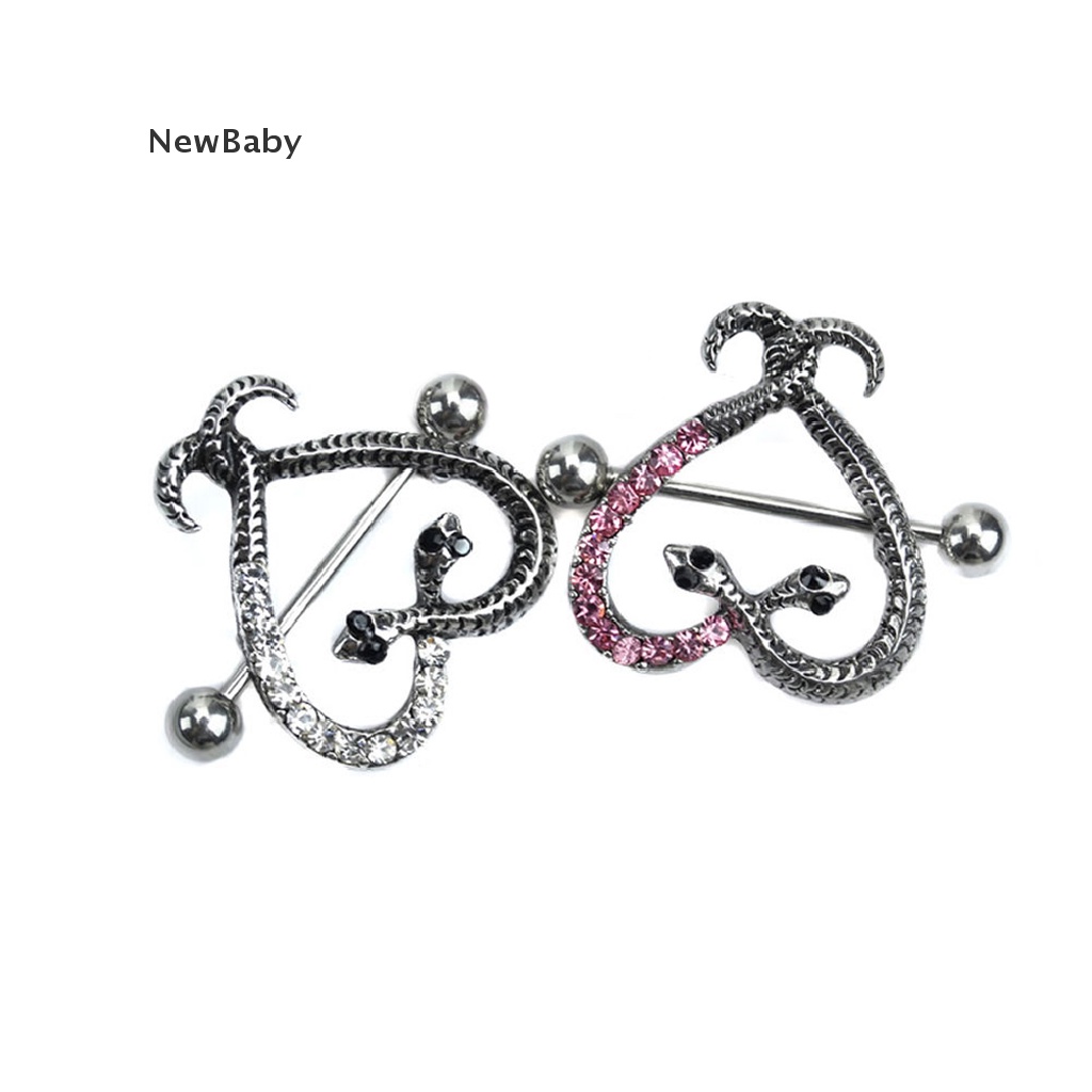 1 / 2pcs Anting Tindik Puting Bentuk Ular / Hati Hias Kristal Gaya Sexy Untuk Wanita