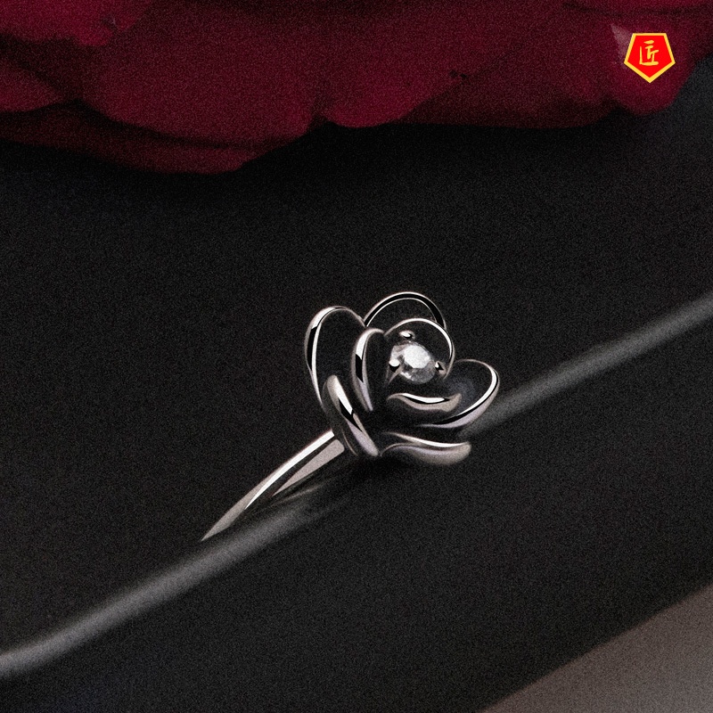 [Ready Stock]Creative 925 Silver Rose Diamond-Studded Ring Women's Fashion