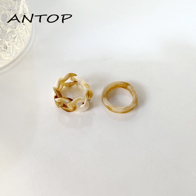 Retro Sederhana Berongga Resin Cincin Akrilik Rantai Kombinasi Cincin Set Untuk Wanita Perhiasan Aksesoris ANTOP