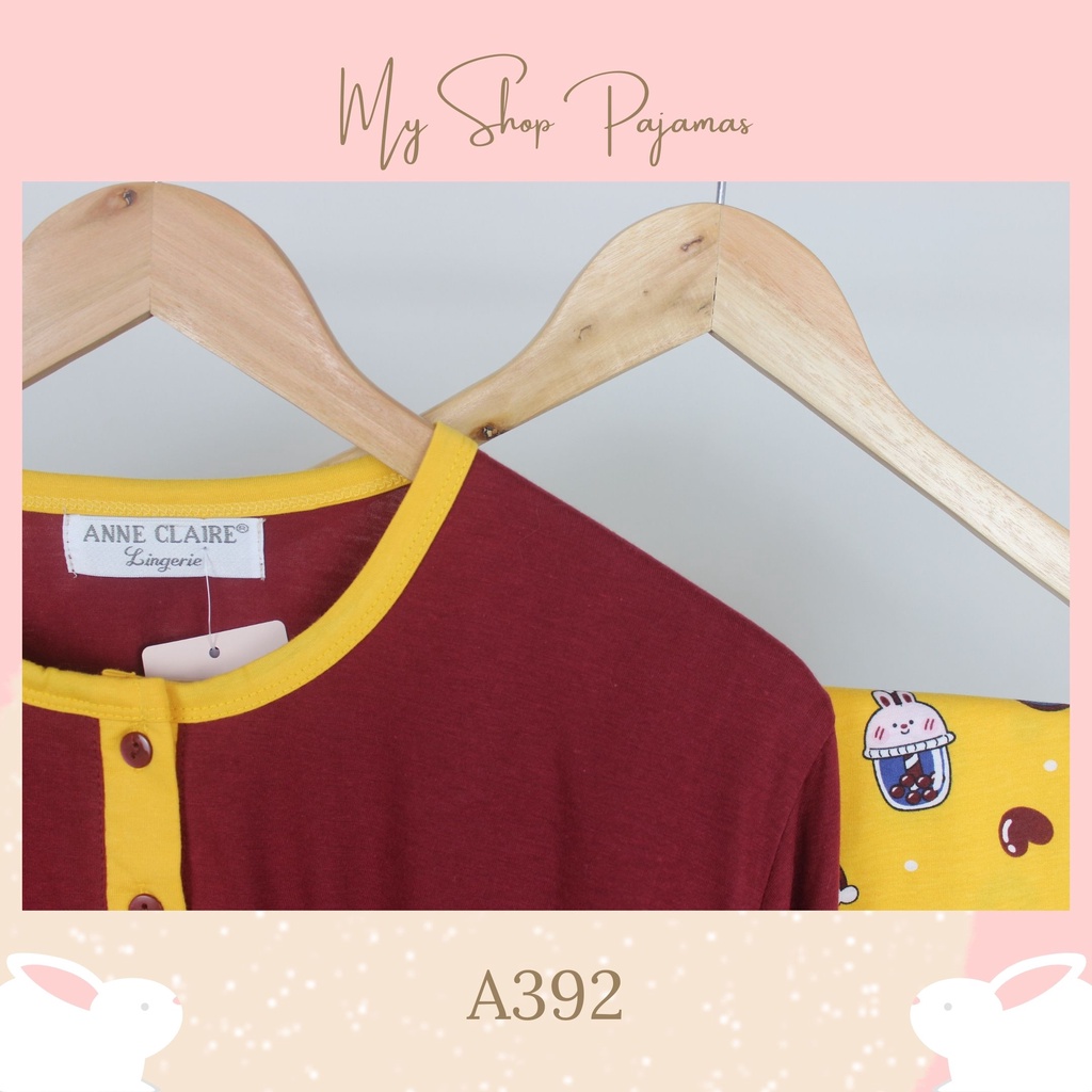 PIYAMA ANNE CLAIRE TANGAN LENGAN PENDEK CELANA PANJANG BAJU PAKAIAN TIDUR BABYDOLL SETELAN DEWASA WANITA SLEEPWEAR PAJAMAS CP-A392 Maroon