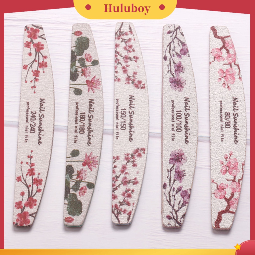 Huluboy Huluboy♡ 5pcs / Set Amplas Buffer Kuku Bentuk Setengah Bulan Untuk Manicure