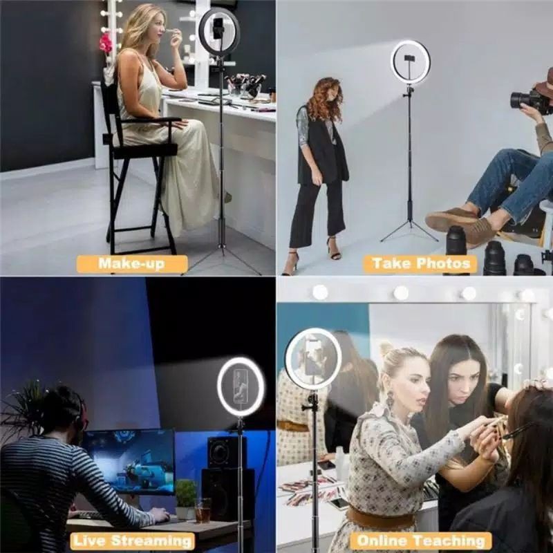 Termurah MEDAN Hanaiso RING LIGHT 26 CM + TRIPOD STAND 2.1 M RINGLIGHT MAKE UP LIVE STREAMING VLOGGER