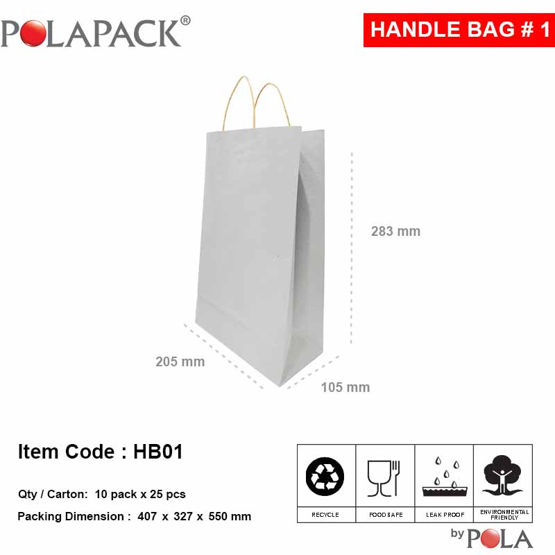 Paper bag handle murah / kantong kertas tenteng murah HB01 white 25pcs