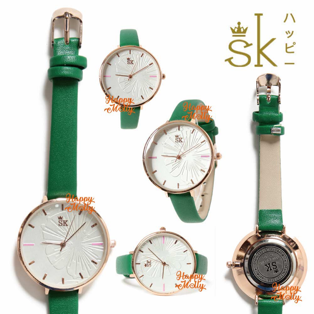 SK Teratai 3D [ Hijau ] Jam Tangan Water Resistant Wanita Fashion Strap Leather - SK_815