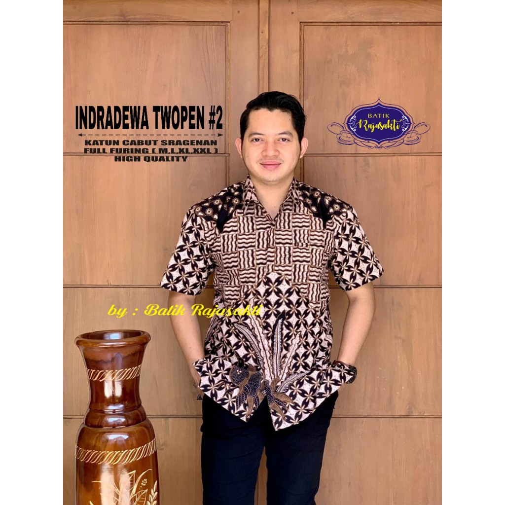 INDRADEWA TWOPEN Kemeja Batik Pria Lengan Pendek Katun Halus FULL FURING Rajasakti