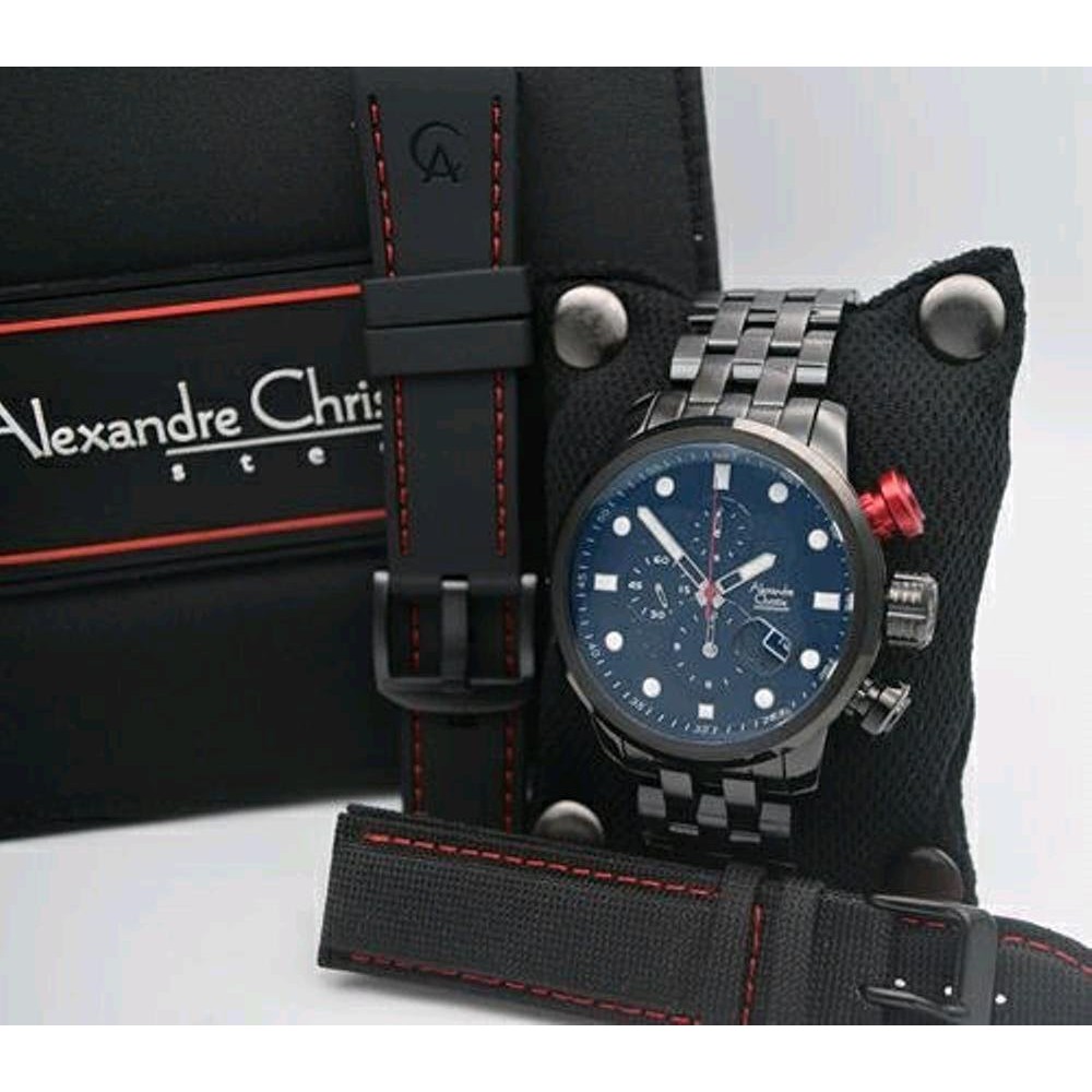 Jam Tangan Pria Alexandre Christie AC 6163 MC Chronograph Black Original Fullset
