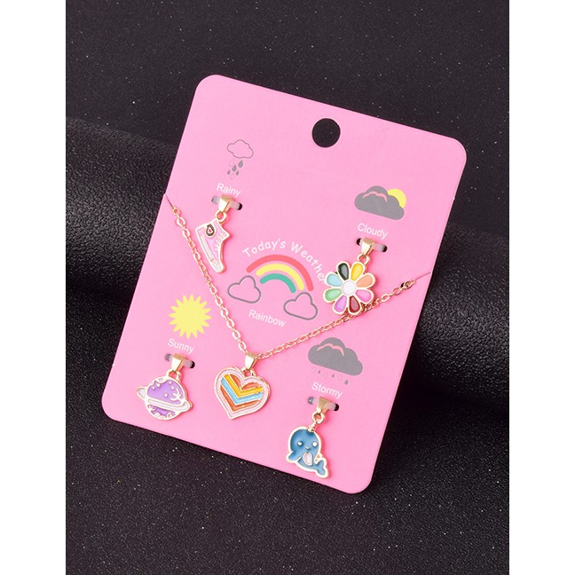 LRC Kalung+Liontin Fashion Color Mixing Alloy Drip Oil Colored Flower Pendant With V00517