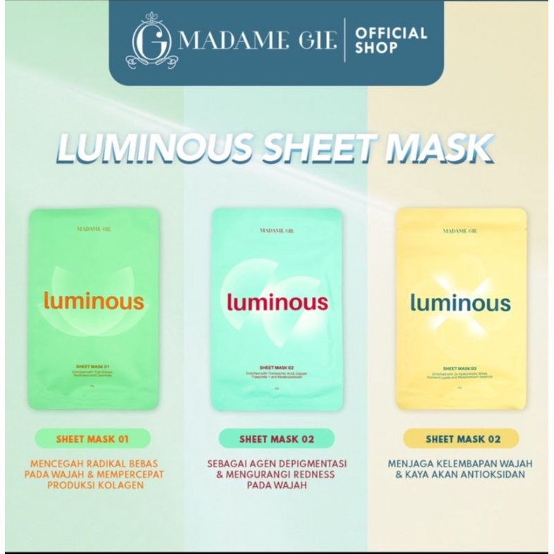 MADAME GIE LUMINOUS SHEET MASK/ MASKER WAJAH SHEET/ SHEET MASK