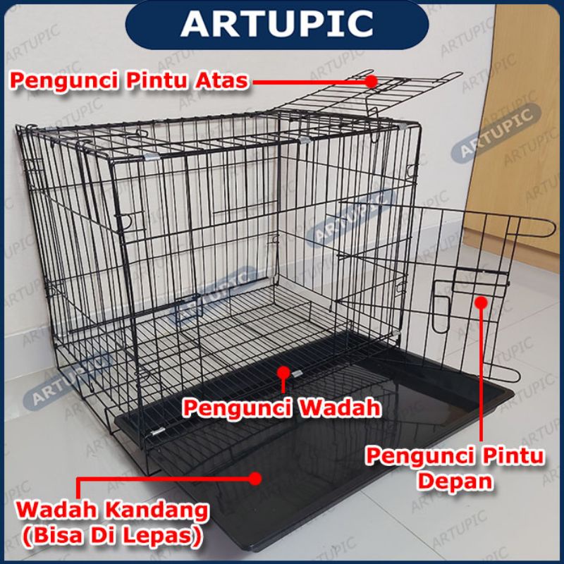 KANDANG KUCING KELINCI ANJING BESI LIPAT SIZE L 60X45X55 CM PINTU ATAS DAN SAMPING