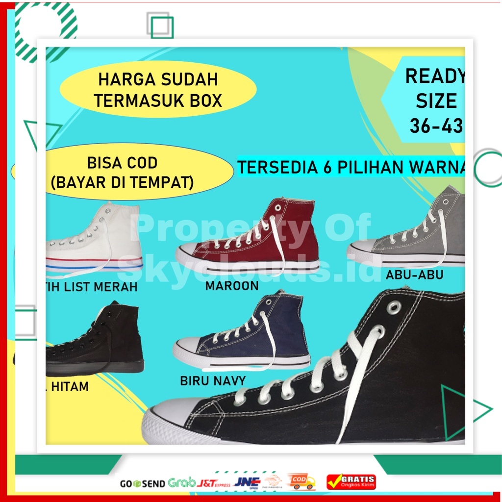Big salee Sepatu Sekolah Converse All Star Pria Wanita Tinggi High Hitam Putih Polos Alas Kaki