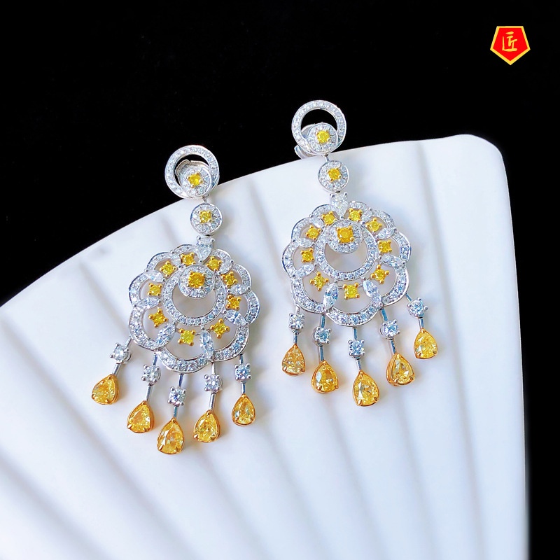 [Ready Stock]Luxury Fashion Fully-Jewelled Yellow Diamond Earrings