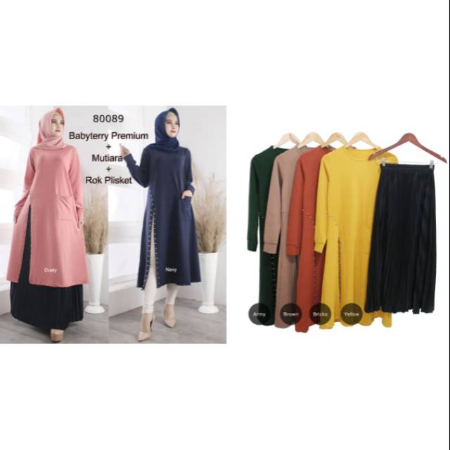Long tunik set rok plisket