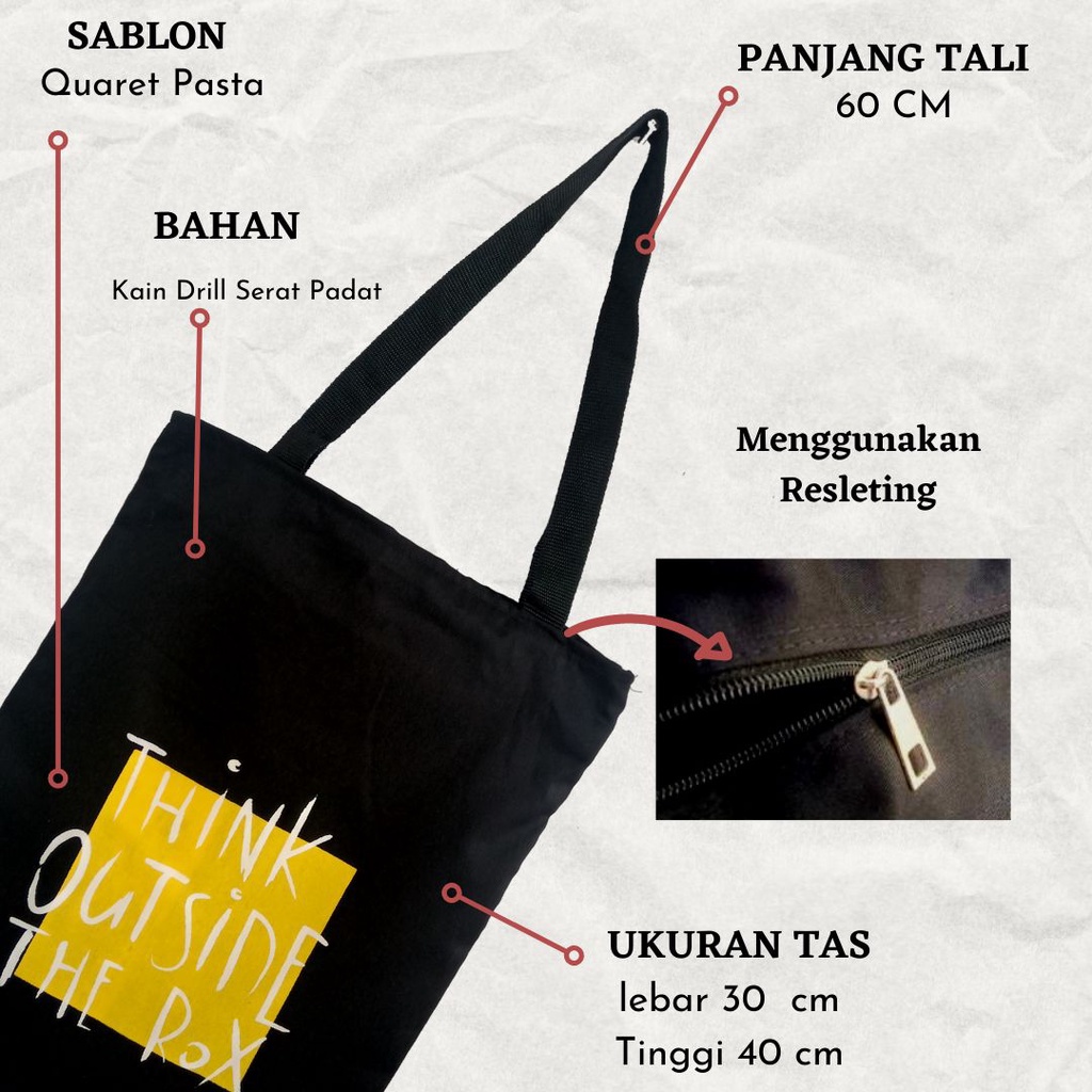 TOTEBAG Think Outside Of The Box bahan drill halus premium (limited edition)  || Kiiyoomii ||