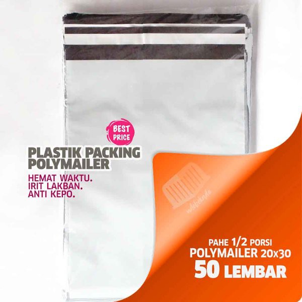

PLASTIK POLYMAILER amplop plastik packing 20x30 premium PAHE isi 50 pcs putih keabuan murah ready