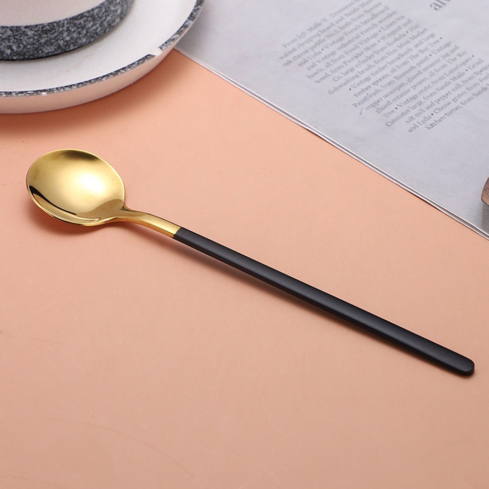 【COD Tangding】Round Head Spoon Cute Long Handle Spoon Stainless Steel Soup Spoon Dinner Spoon Western Food Spoon Adult Large Spoon