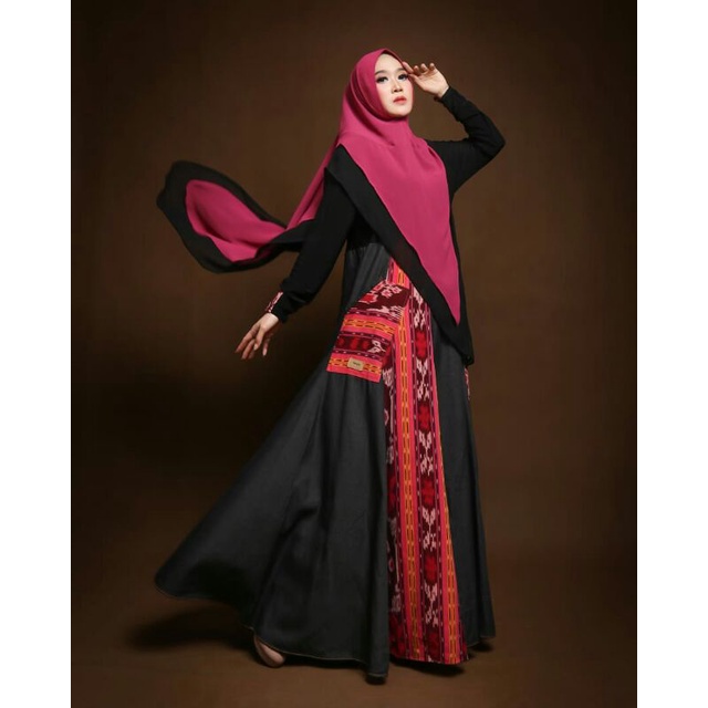 GAMIS SYARI ERICA BY VIENDRA SET KHIMAR | BAHAN JEANS MIX SONGKET TENUN UKURAN ALLSIZE MURAH TERBARU