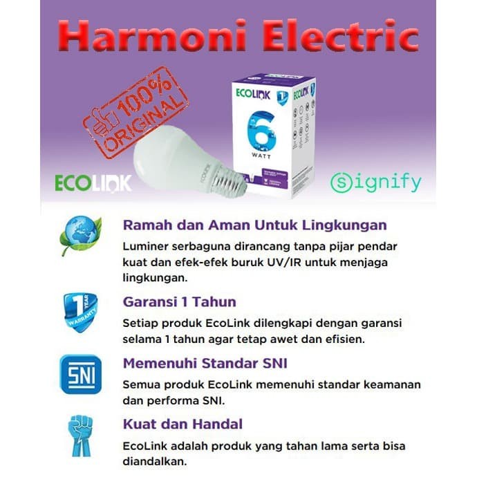 Lampu LED ECOLINK 6W 6 W 6 Watt Cahaya Putih Promo