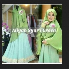 Setelan Gamis Aliyah Premium Bergo Syar'i Mint - Green ( Gamis + Bergo Syar'i No pad )