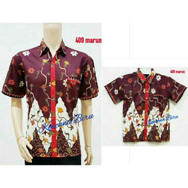 409 Marun Couple Kemeja Batik /anak 2-4/anak 5 -12 /dewasa M-xl