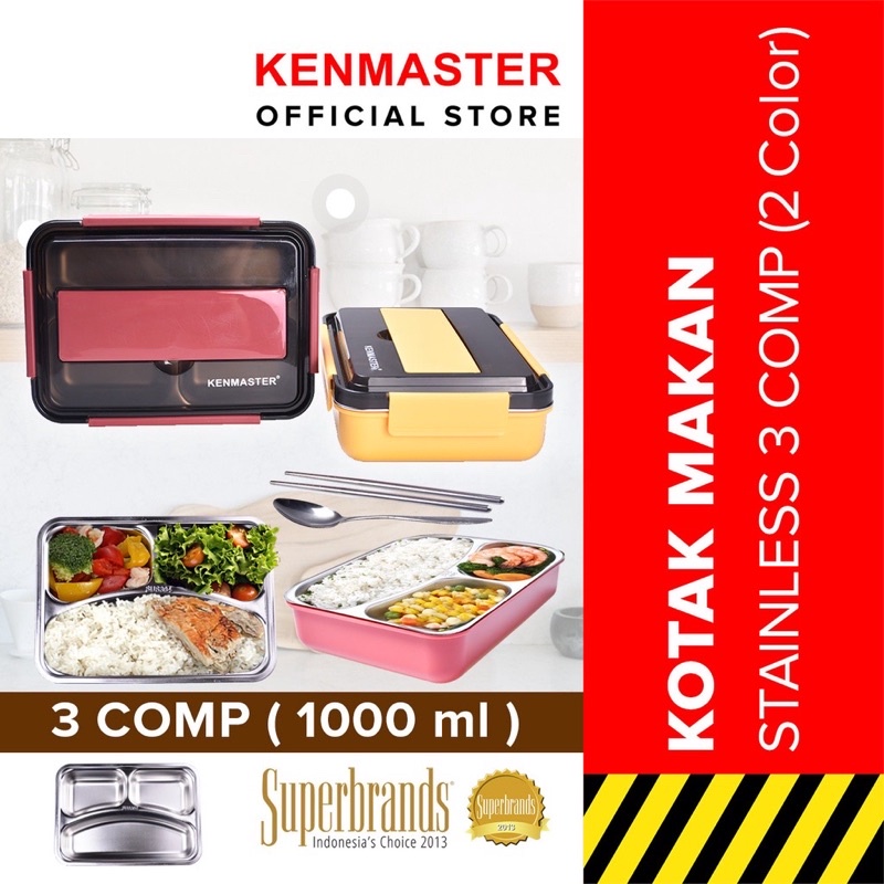 Kotak Makan 3 Sekat KM-015 / Lunch Box Stainless Steel Kenmaster