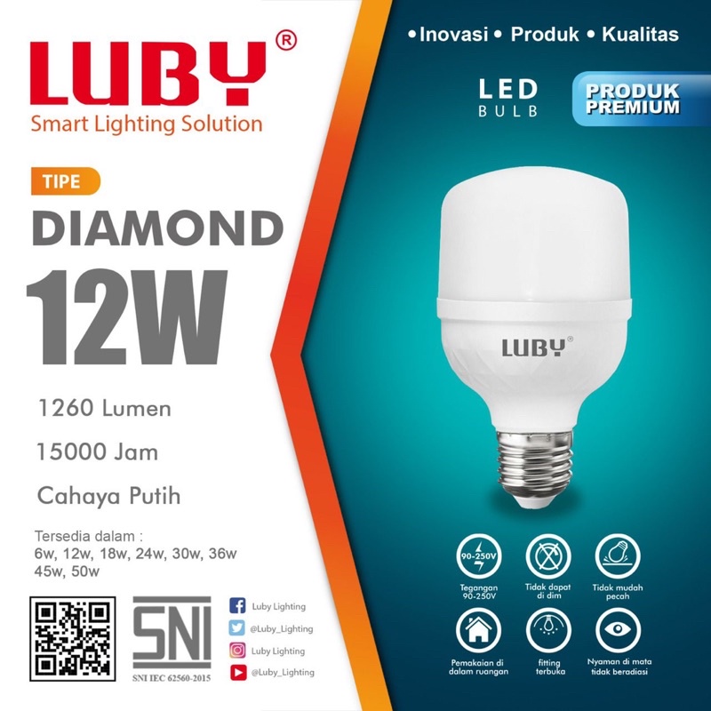 Lampu Led Luby Diamond 12 Watt Cahaya Putih