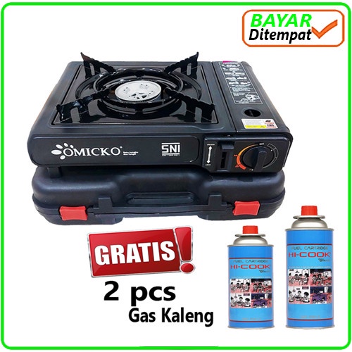 Paket Kompor Gas Portable 2 Fungsi Omicko / Camping + 2 Gas Kaleng