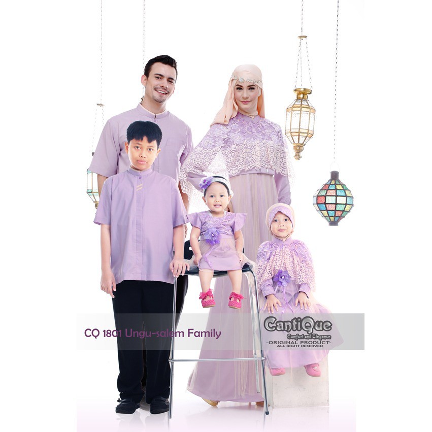 Baju Couple Lebaran Sarimbit Seragaman Keluarga Gaun Muslim Brokat Kondangan Aqiqah 1801 Ungu Salem