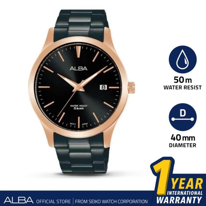 Jam Tangan Pria Alba Quartz Stainless Steel Black Gold AS9M30 Original